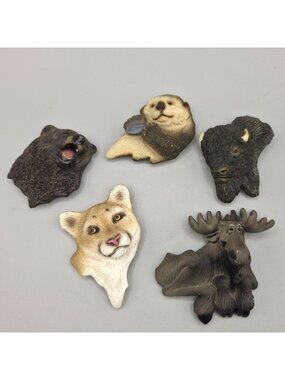 Animal Themed Resin Fridge Magnets Moose Bear Otter Buffalo Cougar Lot of 5